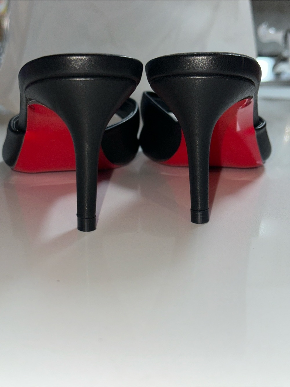 Source Unknown Black Heeled Mules with Red Soles